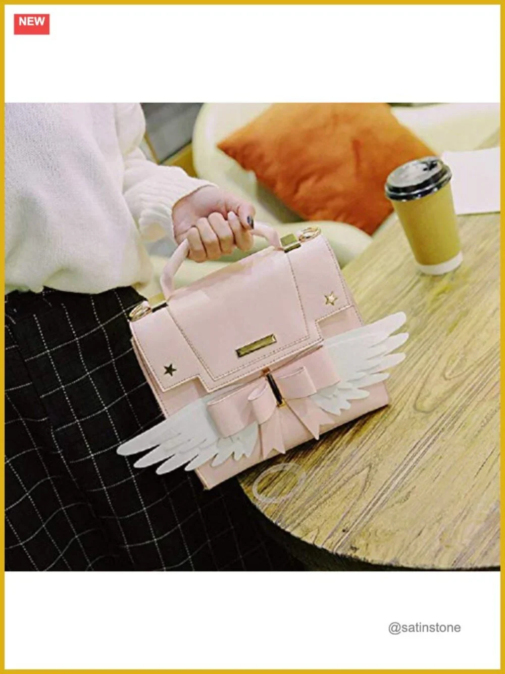 Kawaii Wing Bow Design PU Leather Crossbody Shoulder Bag Satchel Handbag